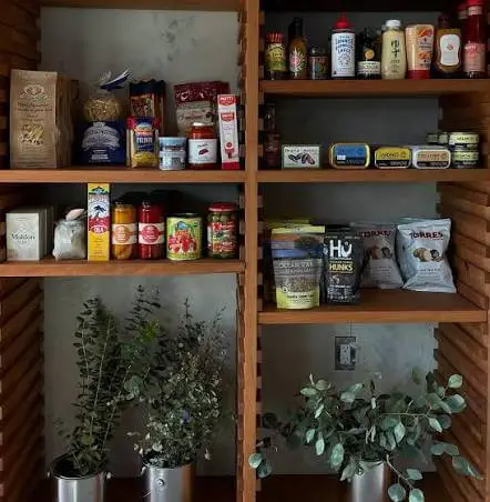 Close view of products on the handmade shelving at Community Goods